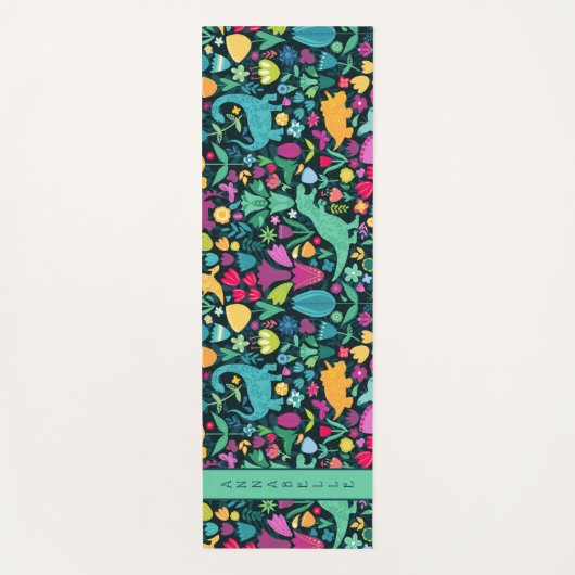 恐竜のフローラフォークシルエット美しい少女 ヨガマット (正面)