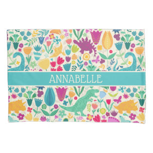 恐竜のフローラフォークシルエット美しい少女 枕カバー