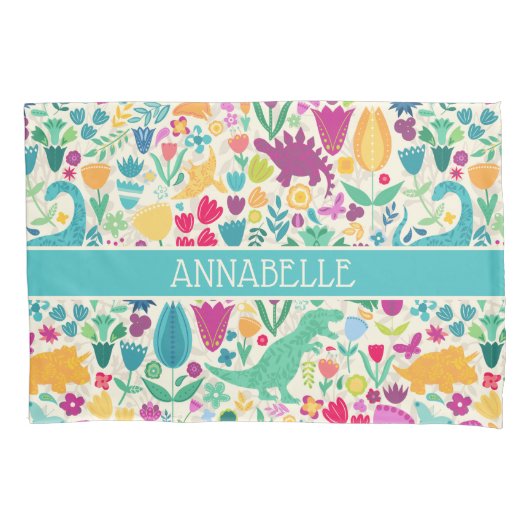 恐竜のフローラフォークシルエット美しい少女 枕カバー (正面)