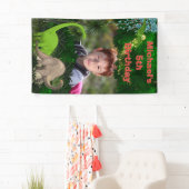 恐竜のブラキオサウルスジャングルの葉少年写真 横断幕 (インサイチュ)