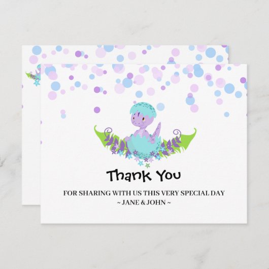 恐竜のベビーシャワーを工夫している*~*のベビーは感謝していしています サンキューカード (正面/裏面)