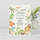 恐竜のベビーシャワー招待状は男の子にかわいい 招待状 (スタンド正面)