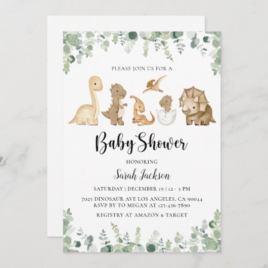 恐竜のベビーシャワー招待状 招待状 (正面/裏面)