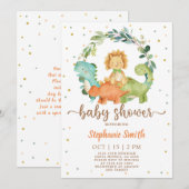 恐竜のベビーシャワー 招待状 (正面/裏面)