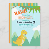 恐竜のベビー誕生日パーティーの招待 招待状 (正面/裏面)