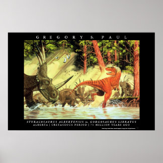恐竜のポスターStyracosaurs Gorgosaurus Greg Paul ポスター