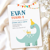 恐竜のミニマルデザインの男の子の誕生日招待状 Dino 招待状