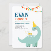 恐竜のミニマルデザインの男の子の誕生日招待状 Dino 招待状 (正面)