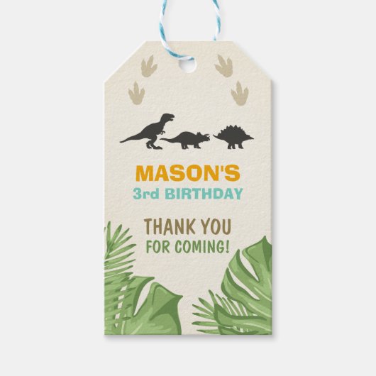 恐竜のメッセージカード恐竜の誕生日パーティー ギフトタグ (正面)