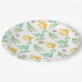 恐竜のモノグラムの誕生日パーティーをテーマ ペーパープレート (アングル)