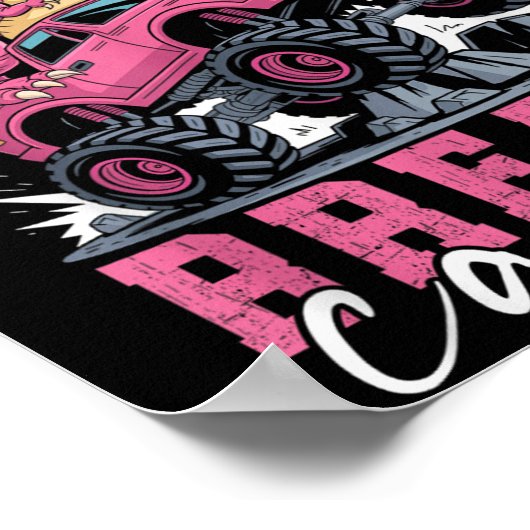 恐竜のモンスタートラックピンクリボンクラッシュ乳房Ca ポスター (角)