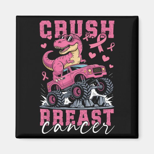 恐竜のモンスタートラックピンクリボンクラッシュ乳房Ca マグネット (正面)
