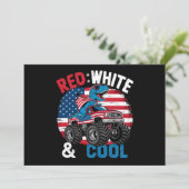 恐竜のモンスタートラック恐竜 4th of July 旗少年 招待状 (スタンド正面)