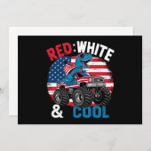 恐竜のモンスタートラック恐竜 4th of July 旗少年 招待状 (正面/裏面)