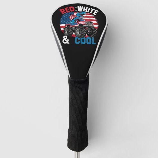 恐竜のモンスタートラックDino 4th Of 7月フラッグボーイズ ゴルフヘッドカバー (正面)