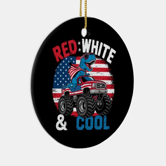 恐竜のモンスタートラックDino 4th Of 7月フラッグボーイズ セラミックオーナメント (右)