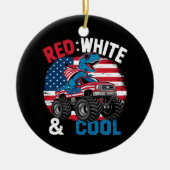 恐竜のモンスタートラックDino 4th Of 7月フラッグボーイズ セラミックオーナメント (正面)