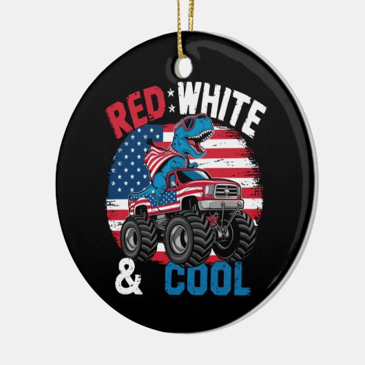 恐竜のモンスタートラックDino 4th Of 7月フラッグボーイズ セラミックオーナメント (左)