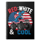 恐竜のモンスタートラックDino 4th Of 7月フラッグボーイズ ノートブック (正面)