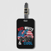 恐竜のモンスタートラックDino 4th Of 7月フラッグボーイズ ラゲッジタグ (正面縦)