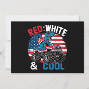 恐竜のモンスタートラックDino 4th Of 7月フラッグボーイズ 招待状