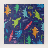 恐竜のヤシ熱帯性ヴィンテージ模様 ジグソーパズル (横)