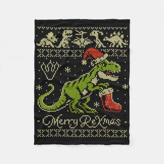 恐竜のユーハガ・クリスマスセーター - 面白いクリスマス フリースブランケット (正面)