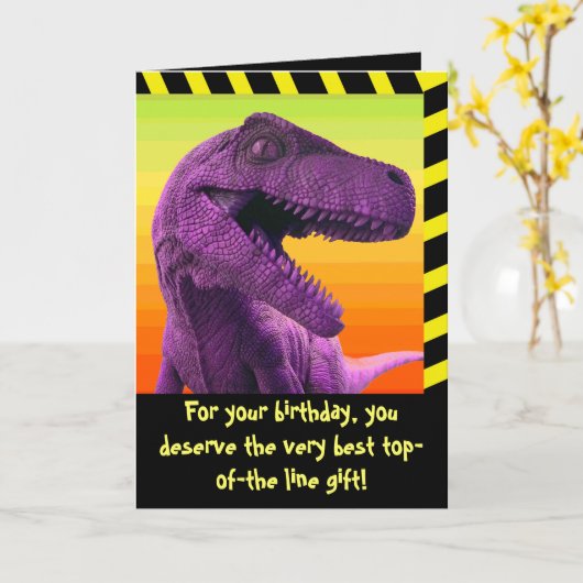 恐竜のユーモア カード (黄色い花)