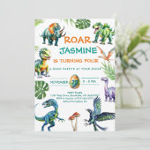 恐竜のラワーキュートな誕生日パーティの招待状 招待状 (スタンド正面)