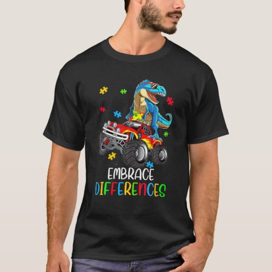 恐竜のレックスパズルが違いを受け入れる Tシャツ (正面)
