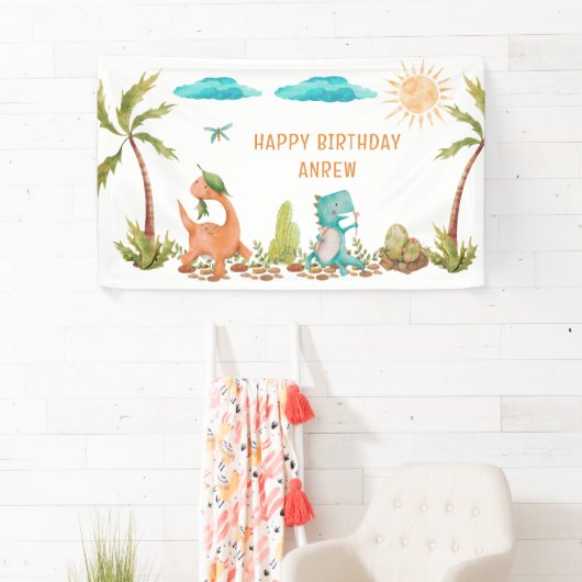 恐竜のレックス誕生日サインキッズバナー 横断幕 (インサイチュ)