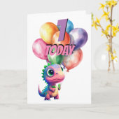 恐竜のレックス1今日ピンクの誕生日バルーンのカード カード (黄色い花)