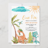 恐竜のレックス1歳の誕生日パーティーの招待状 招待状 (正面)