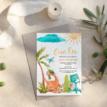 恐竜のレックス1歳の誕生日パーティーの招待状