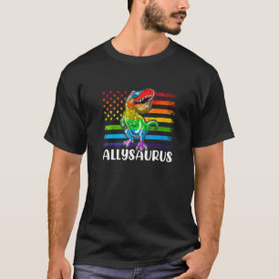 恐竜のレックスLGBTゲイプライド国旗Allysaurus Ally M Tシャツ