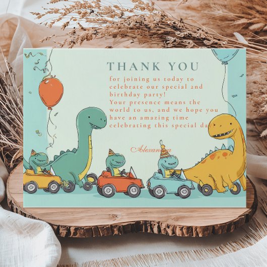 恐竜のレースカー2nd誕生日 サンキューカード