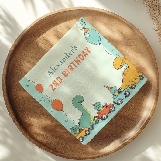 恐竜のレースカー2nd誕生日 スタンダードカクテルナプキン