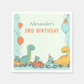 恐竜のレースカー2nd誕生日 スタンダードカクテルナプキン (正面)