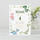 恐竜のロアー 4歳の誕生日パーティー 招待状 (スタンド正面)