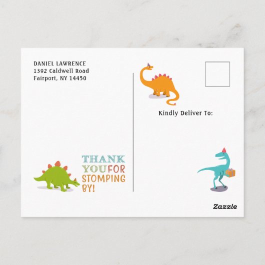 恐竜のローラーシャルボード誕生日写真ありがとう ポストカード (裏面)