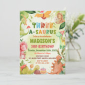 恐竜の三つ星の緑3歳の誕生日 招待状 (スタンド正面)