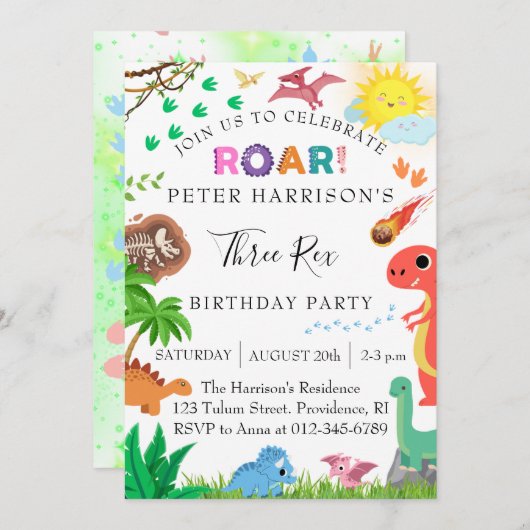 恐竜の三レックス誕生会 招待状 (正面/裏面)