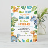 恐竜の三レックス誕生日パーティーの招待状 招待状 (スタンド正面)