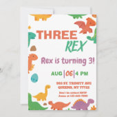 恐竜の三レックス誕生日 招待状 (正面)