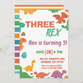 恐竜の三レックス誕生日 招待状 (正面/裏面)