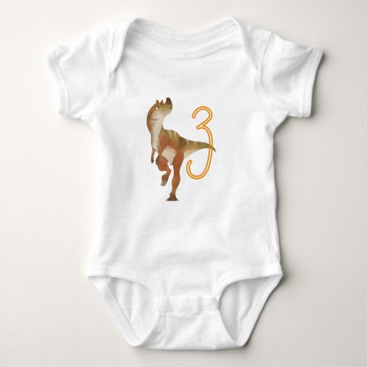 恐竜の三歳の誕生日 ベビーボディスーツ (正面)