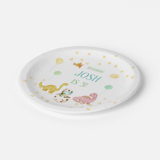 恐竜の三番目の誕生日の子供 ペーパープレート (アングル)