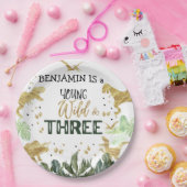 恐竜の三番目の誕生日の少年のパーティー ペーパープレート (パーティー)