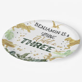 恐竜の三番目の誕生日の少年のパーティー ペーパープレート (アングル)