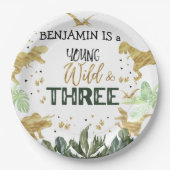 恐竜の三番目の誕生日の少年のパーティー ペーパープレート (正面)